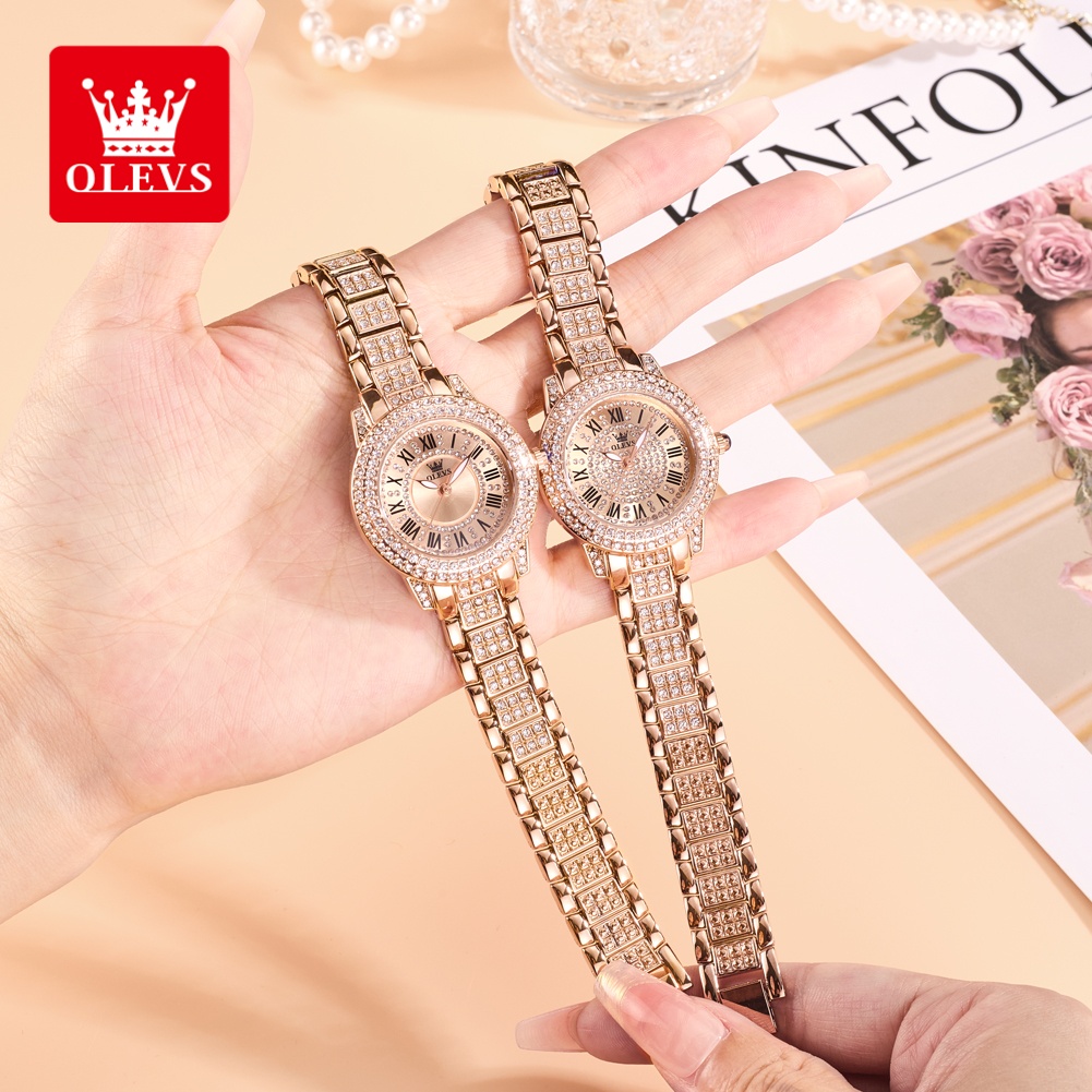 Luxury Watch For Women - OLEVS 高級ファッションレディース腕時計 ダイヤモンドダイヤル防水ダイヤモンド象嵌クォーツ時計 女性用美しいトレンドドレスウォッチ