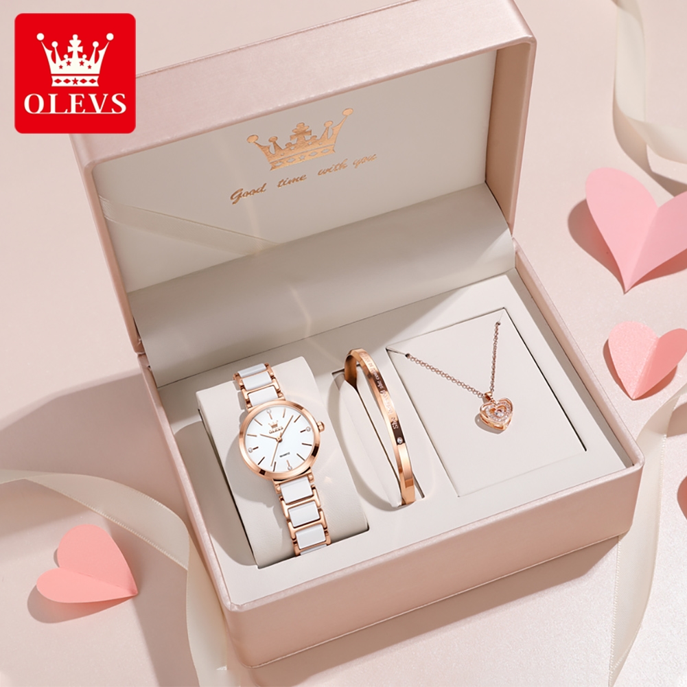 Luxury Watch For Women - OLEVSレディース腕時計5877高級エレガントクォーツ腕時計防水夜光セラミックストラップレディース腕時計ブレスレットセットギフトボックス時計