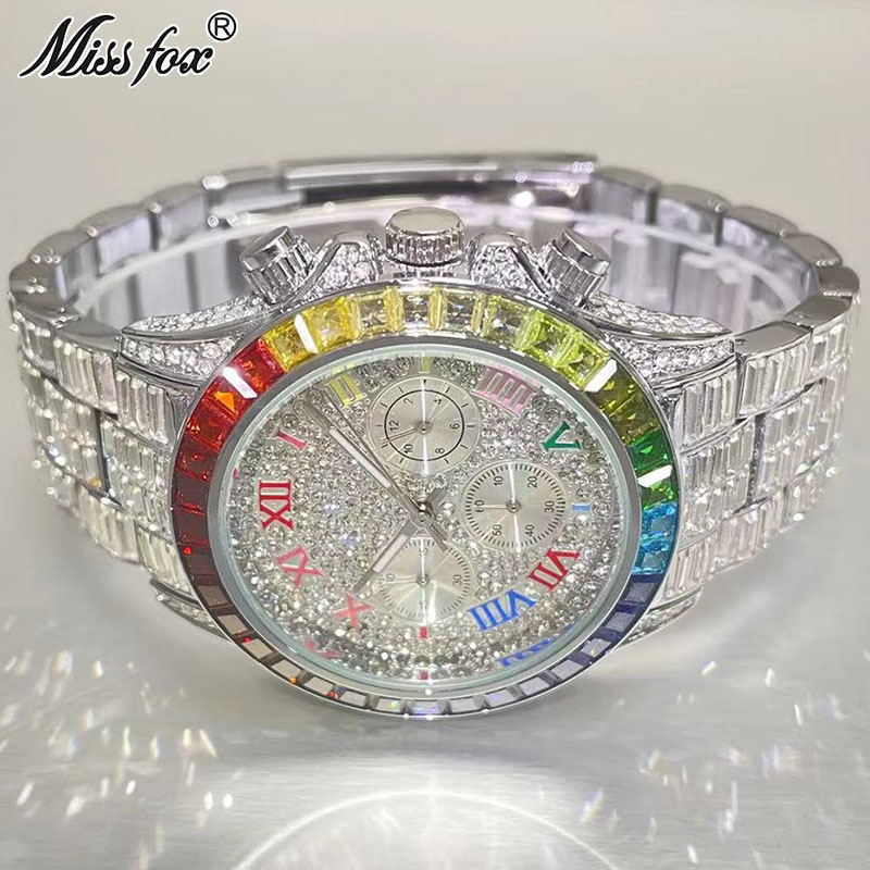 Luxury Watch Wallpaper - Missfox-男性用の高級クォーツ時計,長方形のレインボー時計,防水ブランド,送料無料