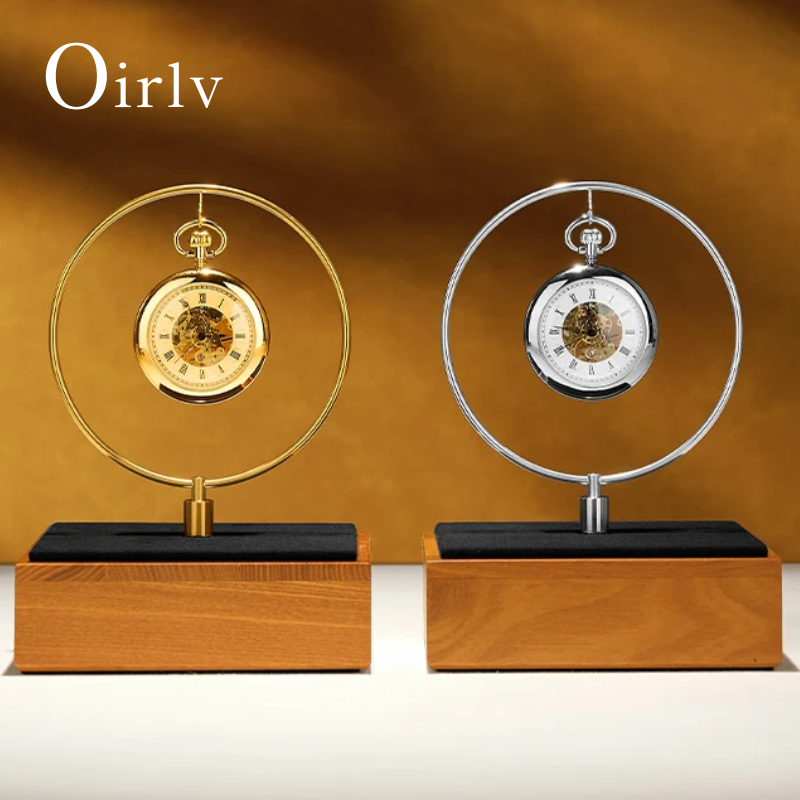 Luxury Watch Gold - Oirlv 高級懐中時計ディスプレイスタンド ゴールドメタルリング＆無垢材ベース、機械式懐中時計用のエレガントなデスクトップホルダー