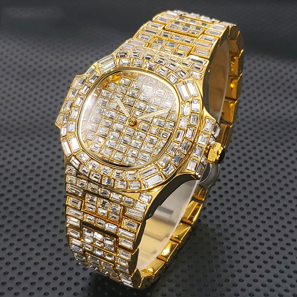 Luxury Watch Grade - 高級フルストーン腕時計ヒップホップクォーツ時計ビジネスファッションウォッチジュエリー時計ゴールドシルバーカラー