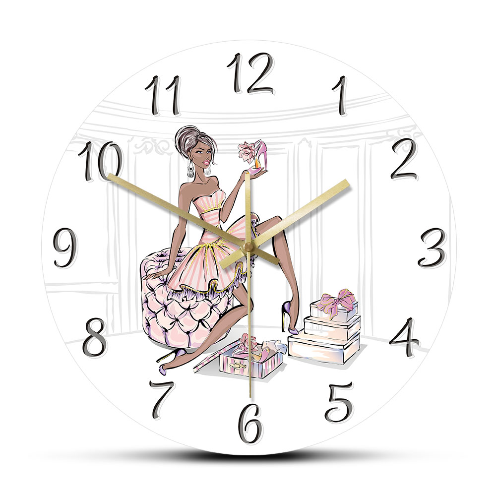 Luxury Watch Boutique - ファッションガールハイヒールの靴高級壁時計潮ショップブティック装飾壁掛け時計サイレント非カチカチ時計