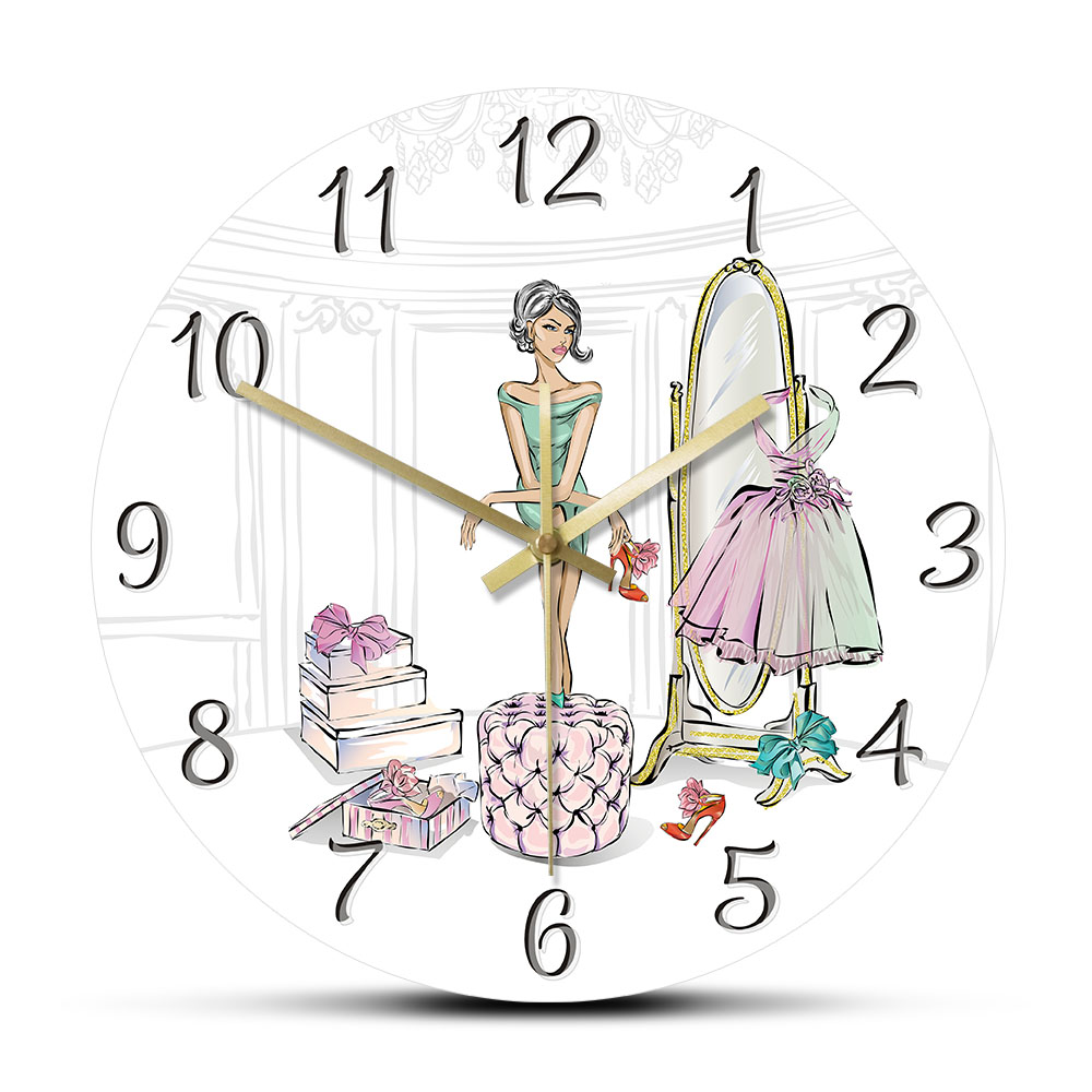 Luxury Watch Boutique - グラマーファッションガール Toggery サイレント壁時計高級美容女性クローゼットショッピング靴ブティック装飾時計壁時計