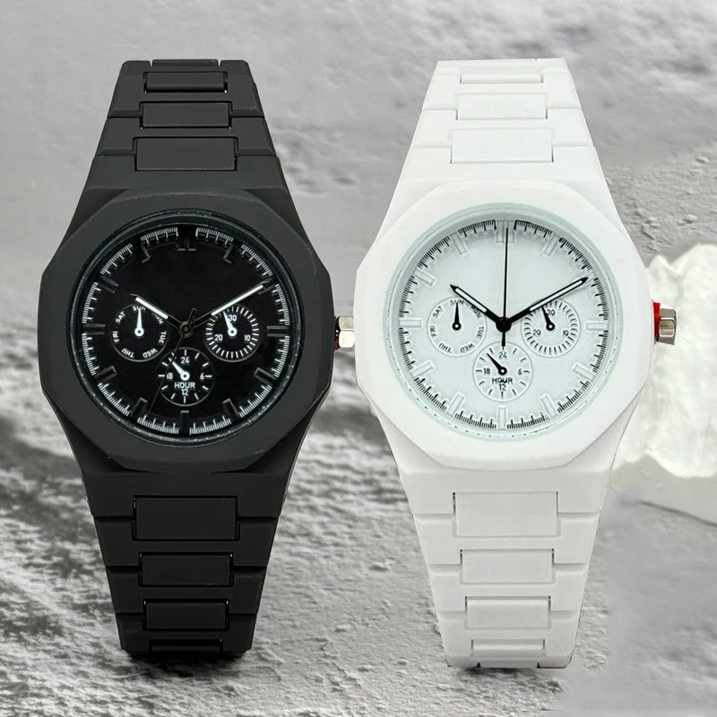 Luxury Watch Wallpaper - 有名なブランド偽三目ダイヤル男性女性腕時計ファッションクォーツ時計カジュアルプラスチックバンドレディース腕時計高級時計