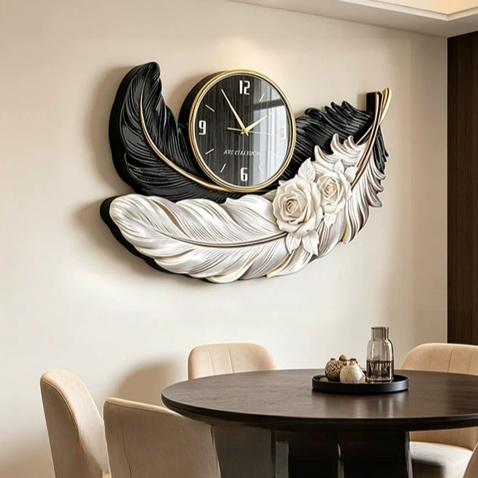 高級フェザーデザイン壁掛け時計、豪華なリビングルーム背景壁用 - Luxury Watch Wall Clock のレビューと価格