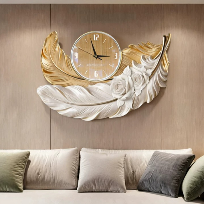 高級フェザーデザイン壁掛け時計、豪華なリビングルーム背景壁用 - Luxury Watch Wall Clock のレビューと価格