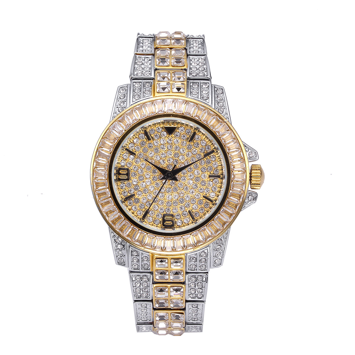 高級フルストーンクォーツ腕時計男性女性ヒップホップゴールドフ - Luxury Watch Gold のレビューと価格