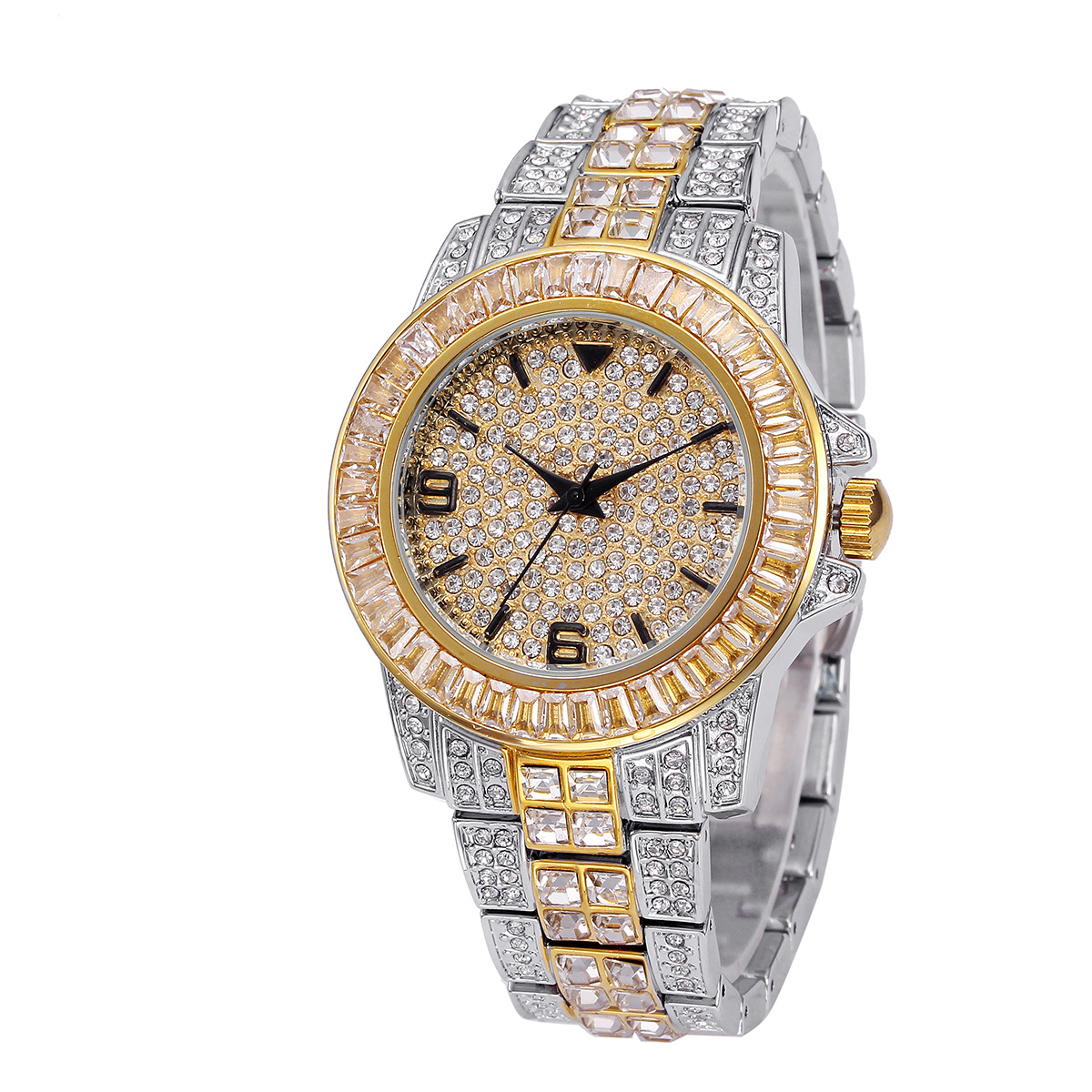 高級フルストーンクォーツ腕時計男性女性ヒップホップゴールドフ - Luxury Watch Gold のレビューと価格