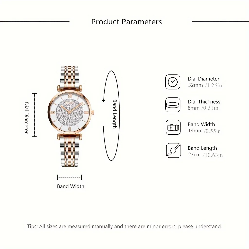 ローマ数字のクォーツ時計,ラインストーンの装飾が施されたラウ - Quiet Luxury Watch のレビューと価格