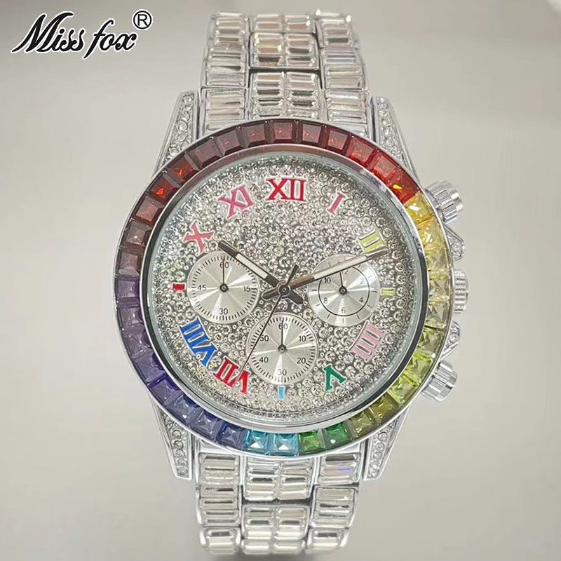 Missfox-男性用の高級クォーツ時計,長方形のレインボー - Luxury Watch Wallpaper のレビューと価格