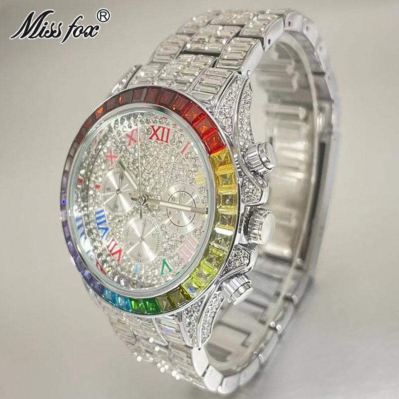 Missfox-男性用の高級クォーツ時計,長方形のレインボー - Luxury Watch Wallpaper のレビューと価格