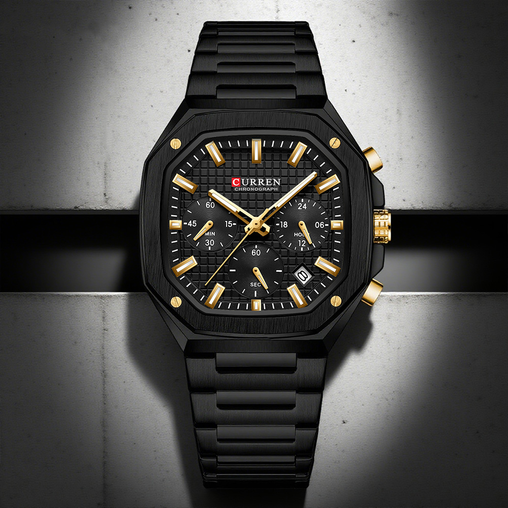 CURREN 高級スクエアクロノ腕時計男性用クラシックデザイ - Luxury Watch Gold のレビューと価格