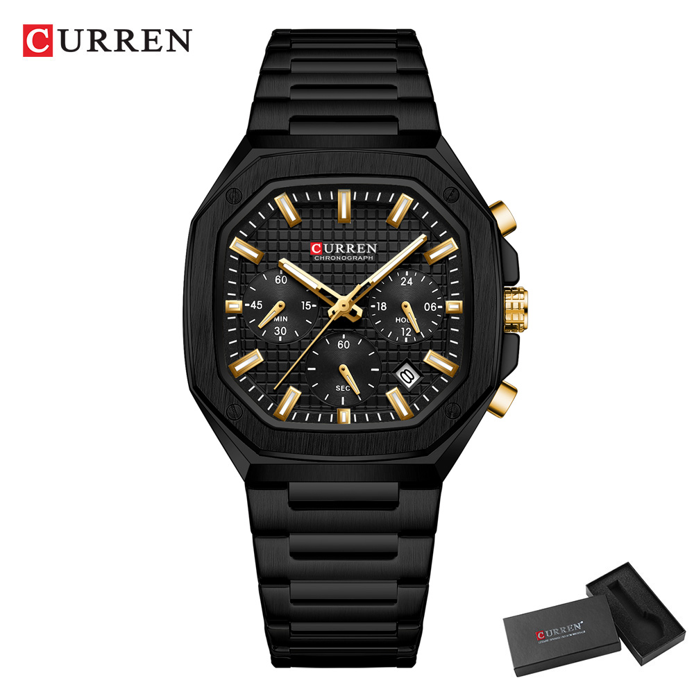 CURREN 高級スクエアクロノ腕時計男性用クラシックデザイ - Luxury Watch Gold のレビューと価格