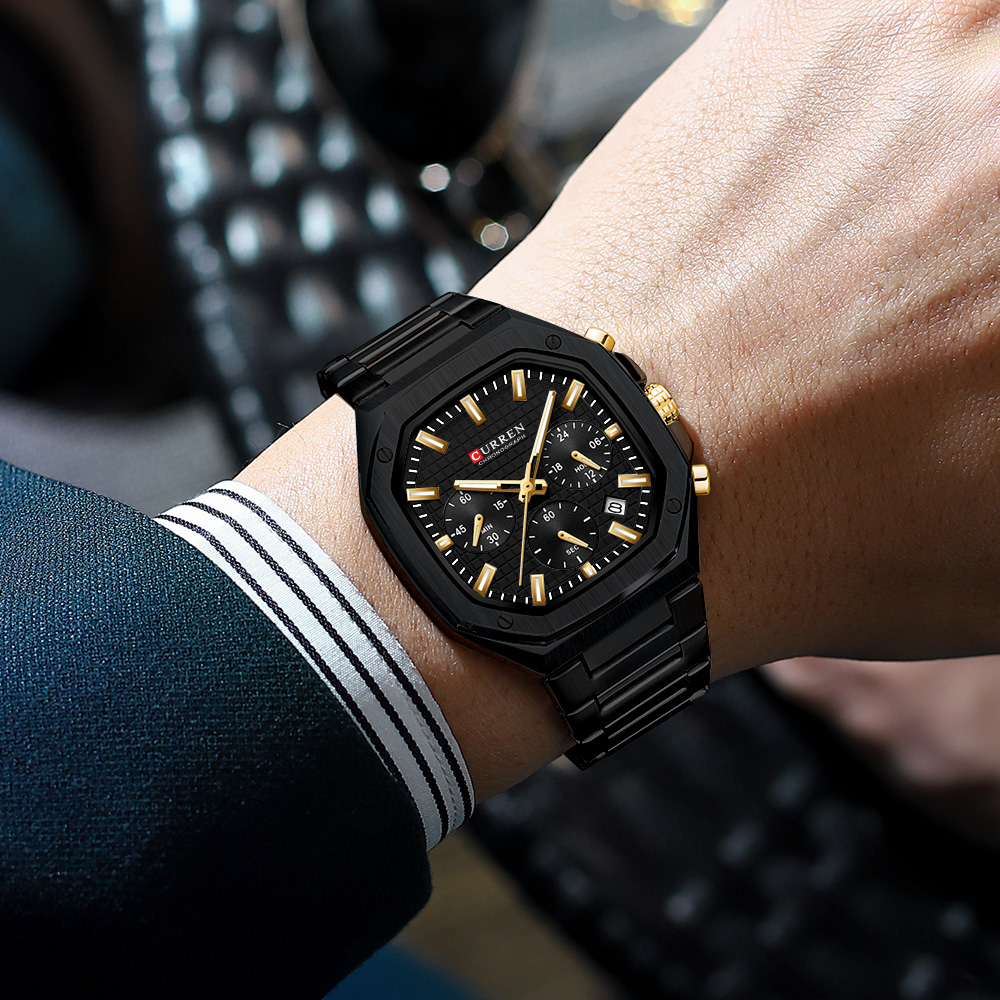 CURREN 高級スクエアクロノ腕時計男性用クラシックデザイ - Luxury Watch Gold のレビューと価格