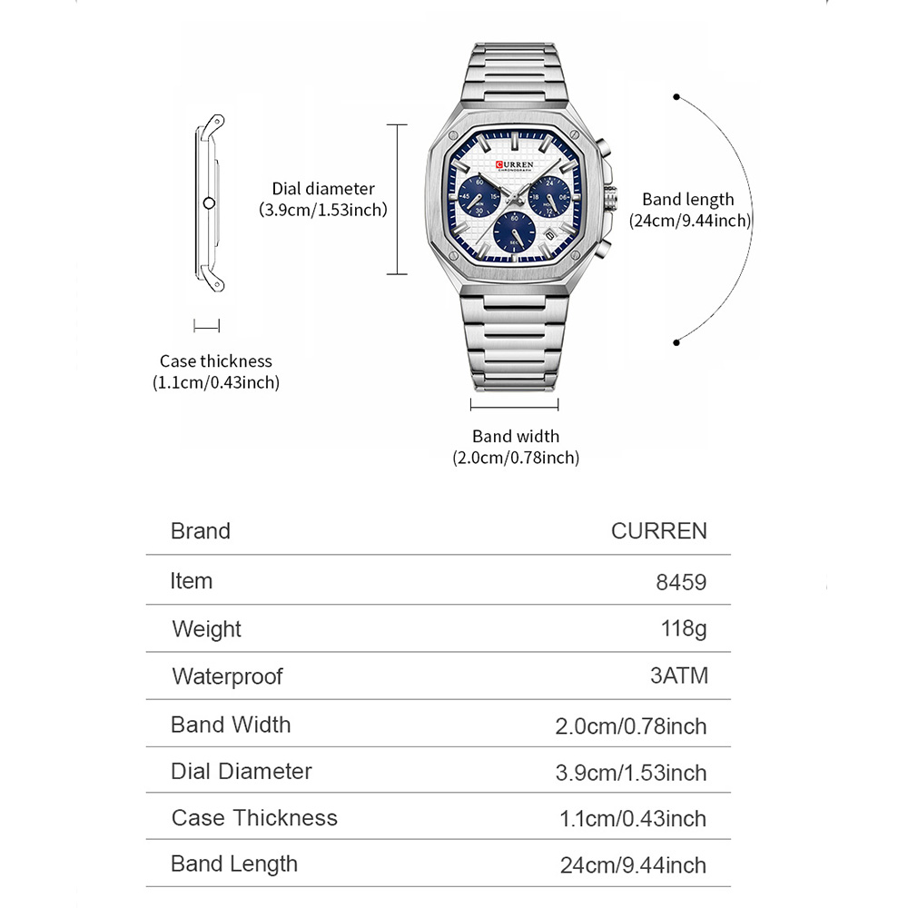 CURREN 高級スクエアクロノ腕時計男性用クラシックデザイ - Luxury Watch Gold のレビューと価格