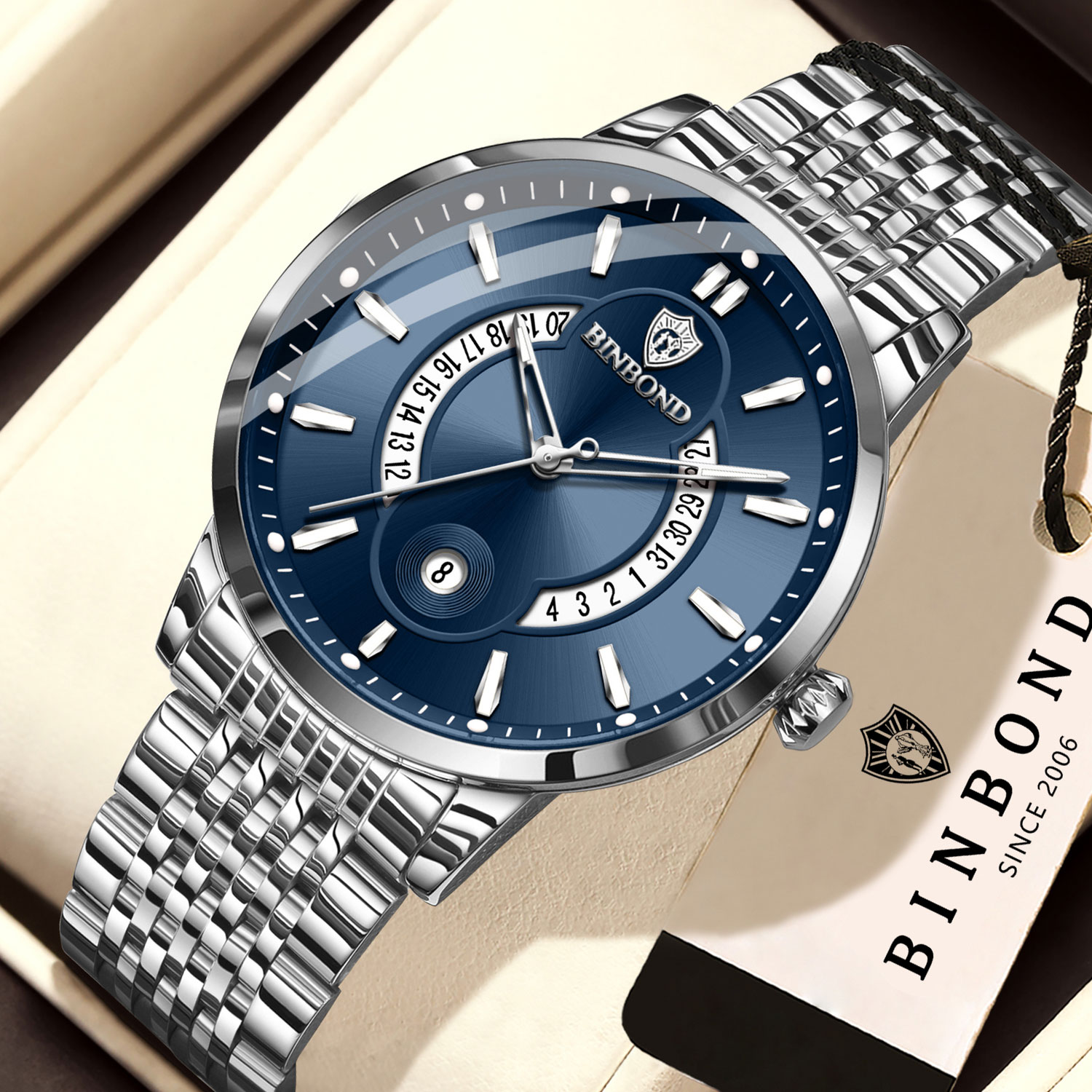 BINBONDオリジナル発光防水自動日付メンズ腕時計ステンレ - Luxury Watch Wallpaper のレビューと価格