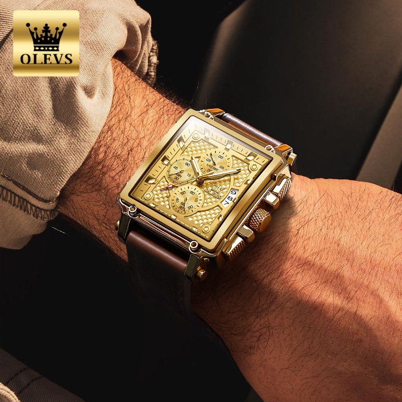 OLEVSブランド メンズ腕時計 防水 レザーストラップ ク - Luxury Watch Gold のレビューと価格