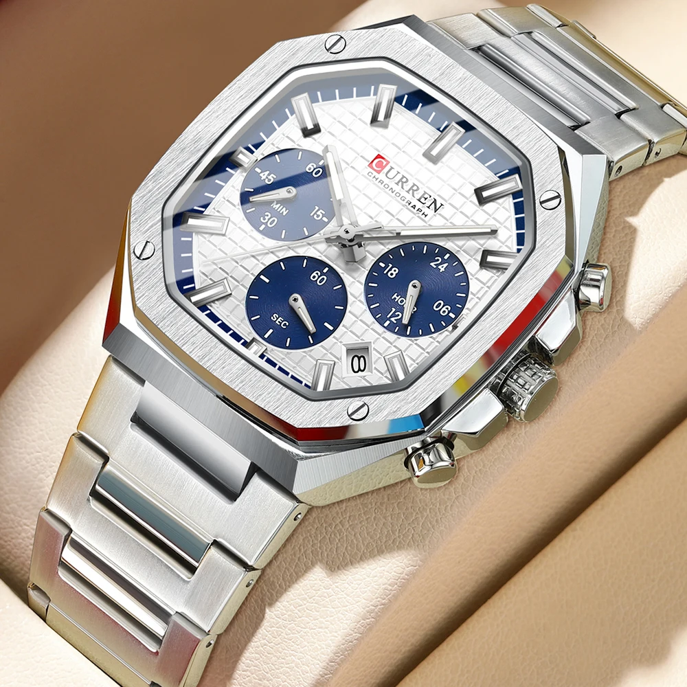 Curren-メンズ腕時計、スポーツ、クォーツ、フルスチール - Luxury Watch Hublot のレビューと価格