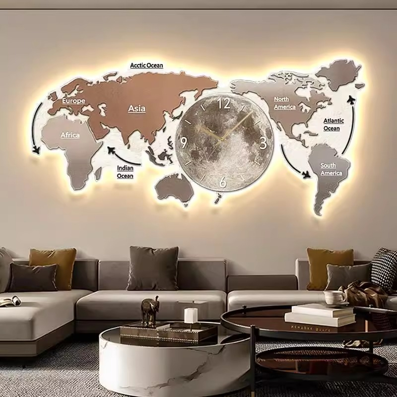世界地図発光壁掛け時計 リビングルーム デジタル時計 北欧風 - Luxury Watch Wall Clock のレビューと価格